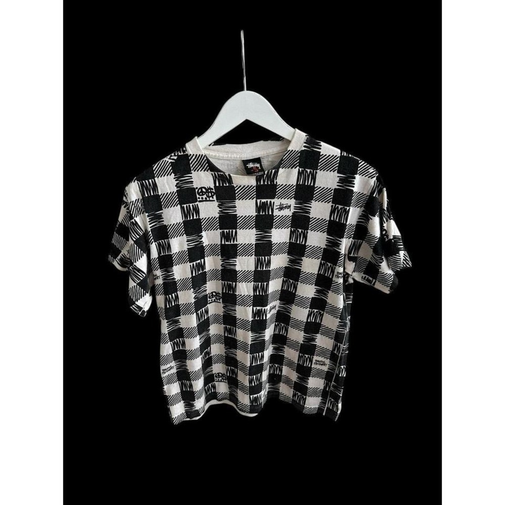 Vintage 90's‎ Stussy AOP Men's Small Tee T-Shirt Checkered Skater Streetwear - Picture 5 of 8